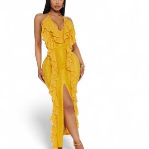 Yellow maxi dress with ruffles  Size extra small